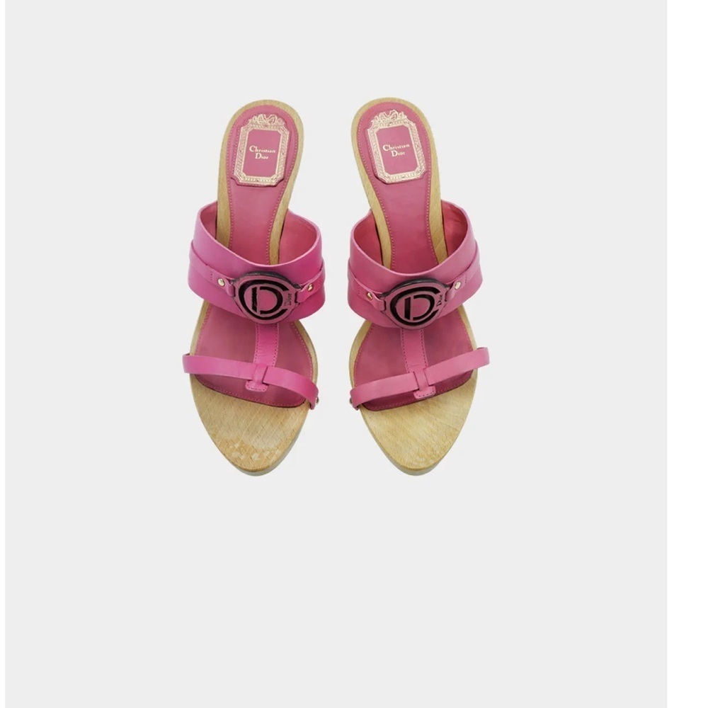 Christian Dior 2000s Pink Leather and Wooden Heeled Sandals 39
